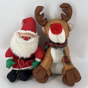 International Silver Co Christmas Plush Rudolph Reindeer and Santa Stuffed Toys